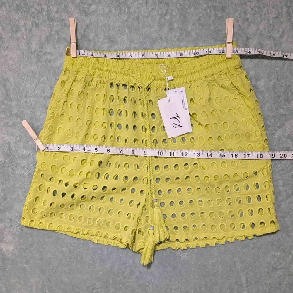 Dotti Women Citrine Yellow Eyelet Cotton‎ Beach Cover Up Shorts NWT Small